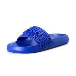 Versace Women's Cobalt Blue Logo Embossed Pool Slide Flip Flops Shoes US 8 IT 38
